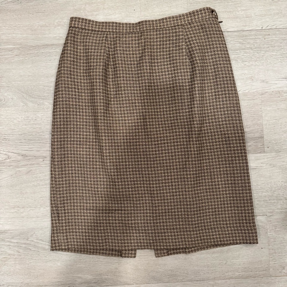 Rena Rowan For Seville Vintage Pencil Skirt Brown Plaid Size 8 Wool Rayon Blend